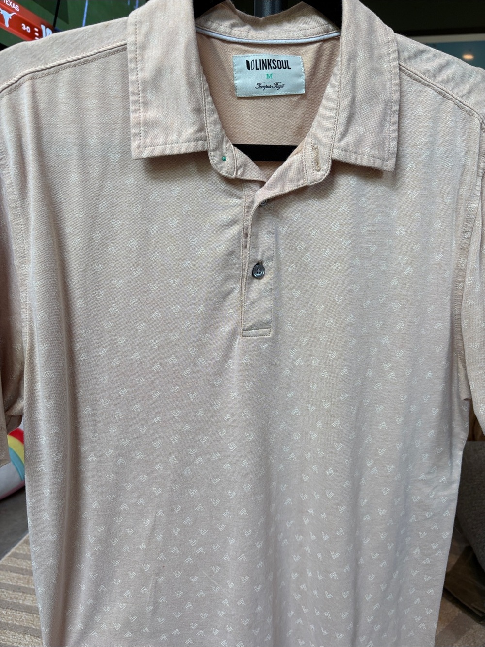 Linksoul Men’s Light Beige Polo with Subtle Micro Print